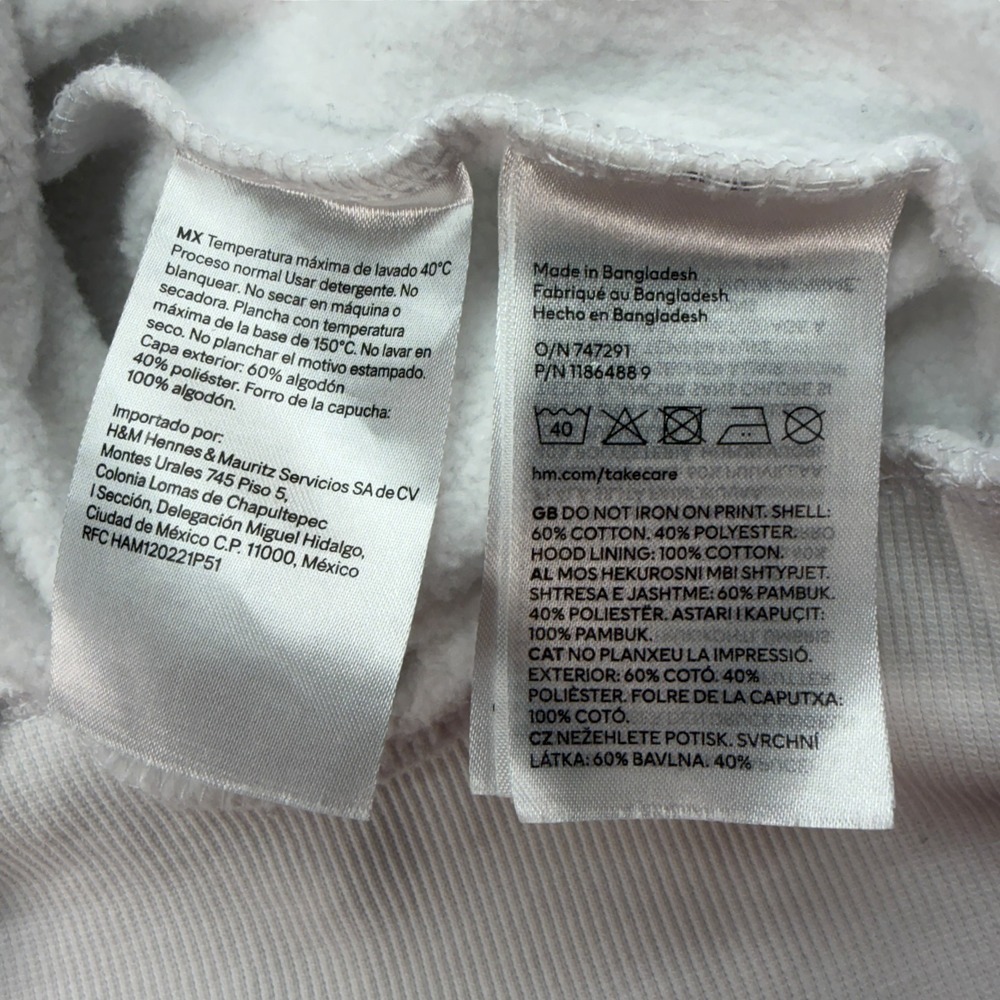 H&M Nirvana Womens Hoodie White Pink Smiley Face Graphic Cotton Blend Fleece L - Picture 12 of 12